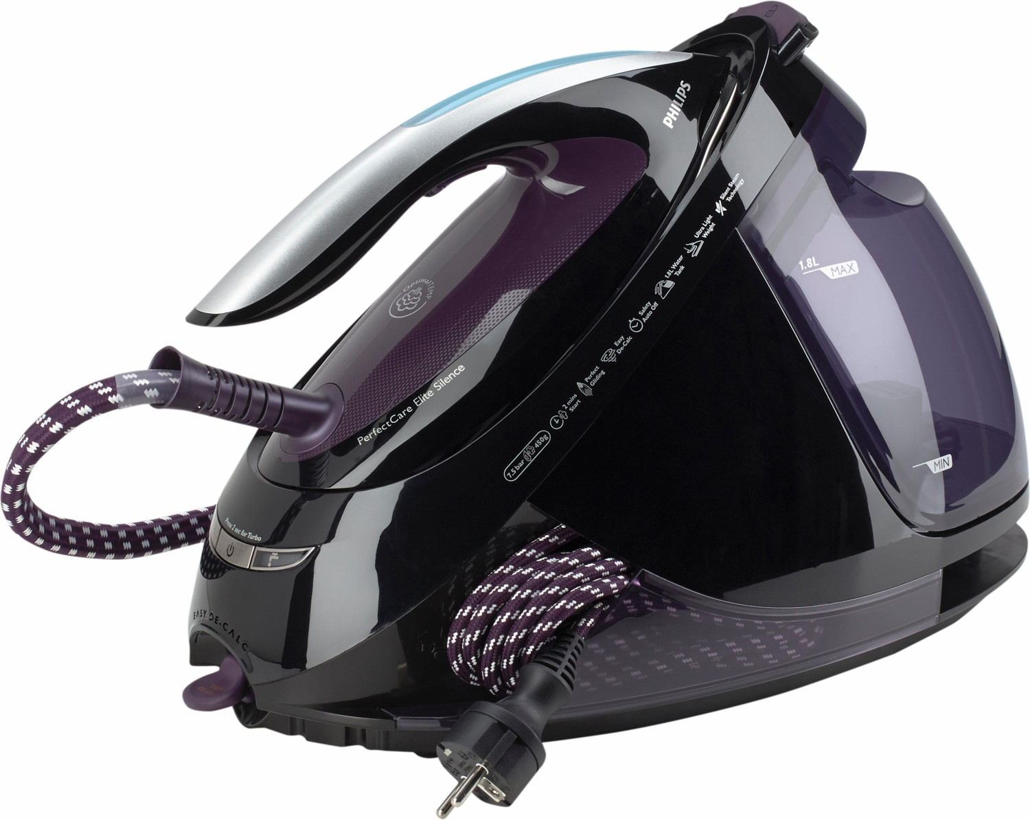 اتو بخار هوشمند مخزن دار فیلیپس  Philips Gc9650/80 Perfect Elite دمای بهینه فناوری بدون سوختن پارچه، 7.5 بار، تقویت بخار 500 گرمی